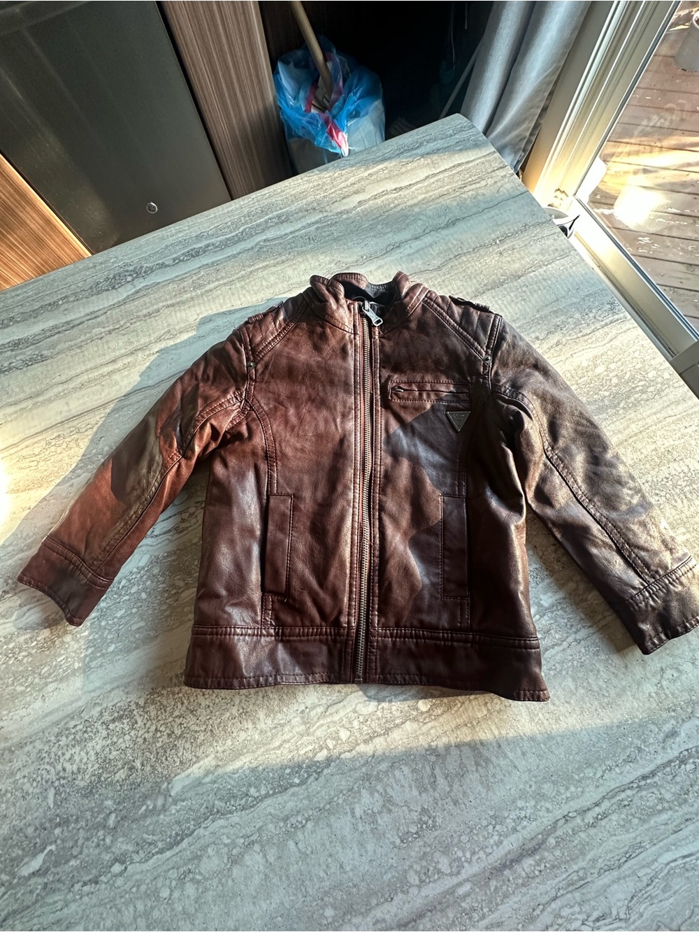 Guess kids Brown Faux Leather Zip-Front Jacket size 4